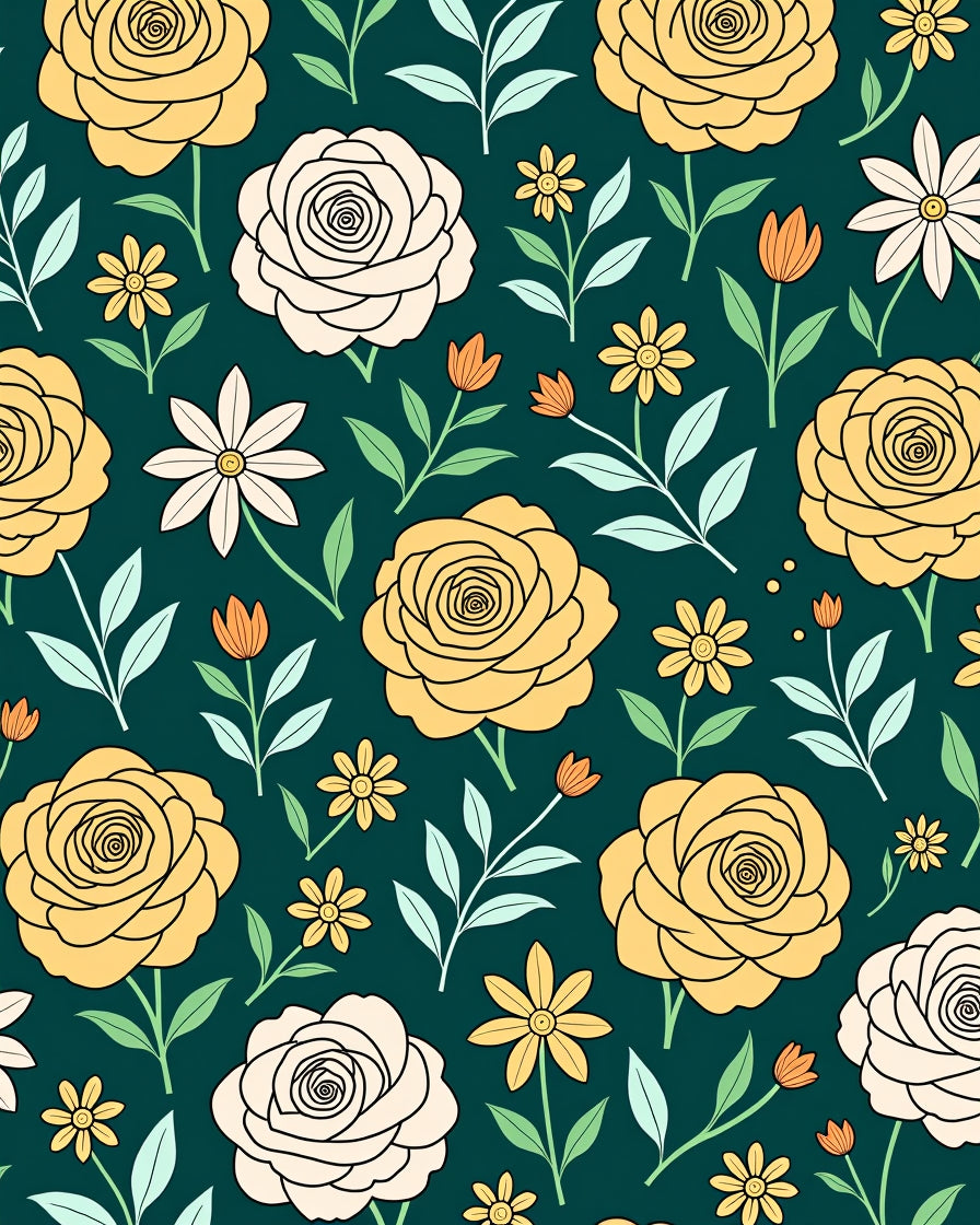 Yellow Rose Floral Pattern Design Rug