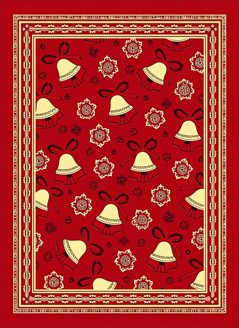 Festive Red Bell And Flower Pattern Rug