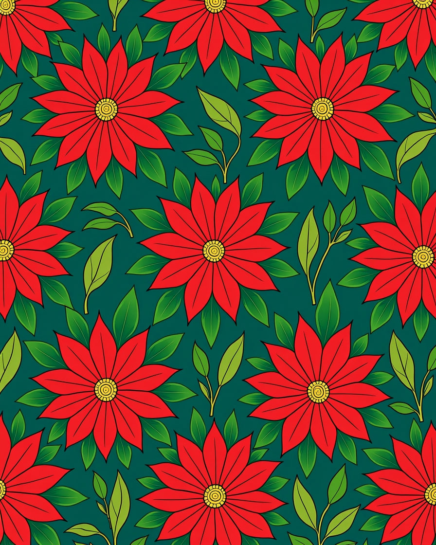Crimson Poinsettia Garden Teal Rug