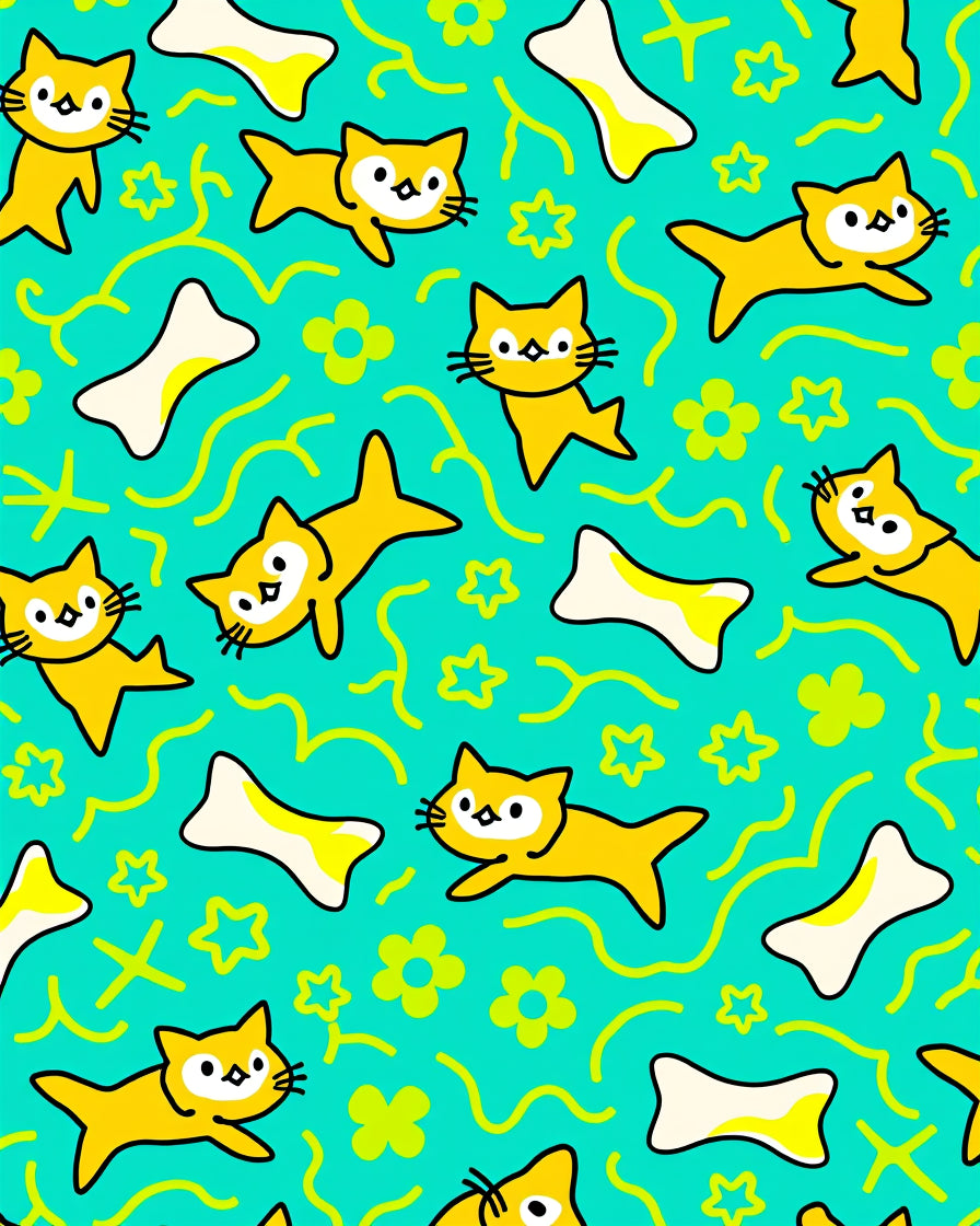 Cute Yellow Cat Bone Pattern Rug