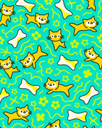 Cute Yellow Cat Bone Pattern Rug