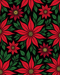 Classic Red Poinsettia Floral Black Rug
