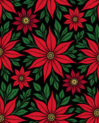 Classic Red Poinsettia Floral Black Rug