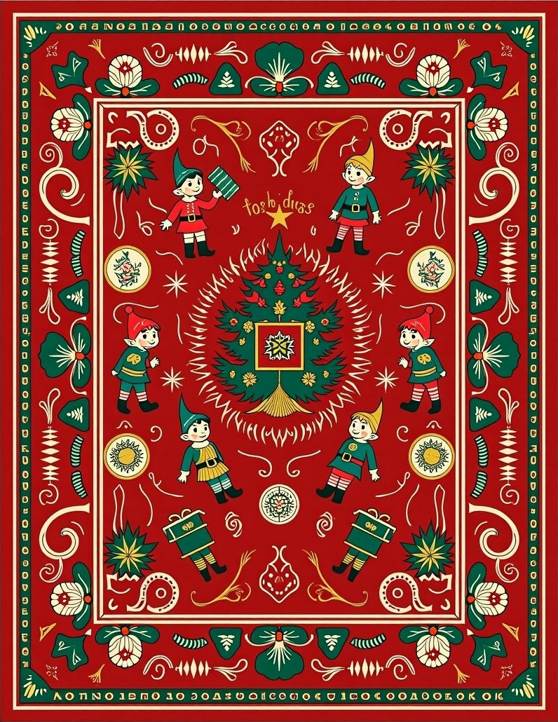 Whimsical Elf Christmas Tree Pattern Rug
