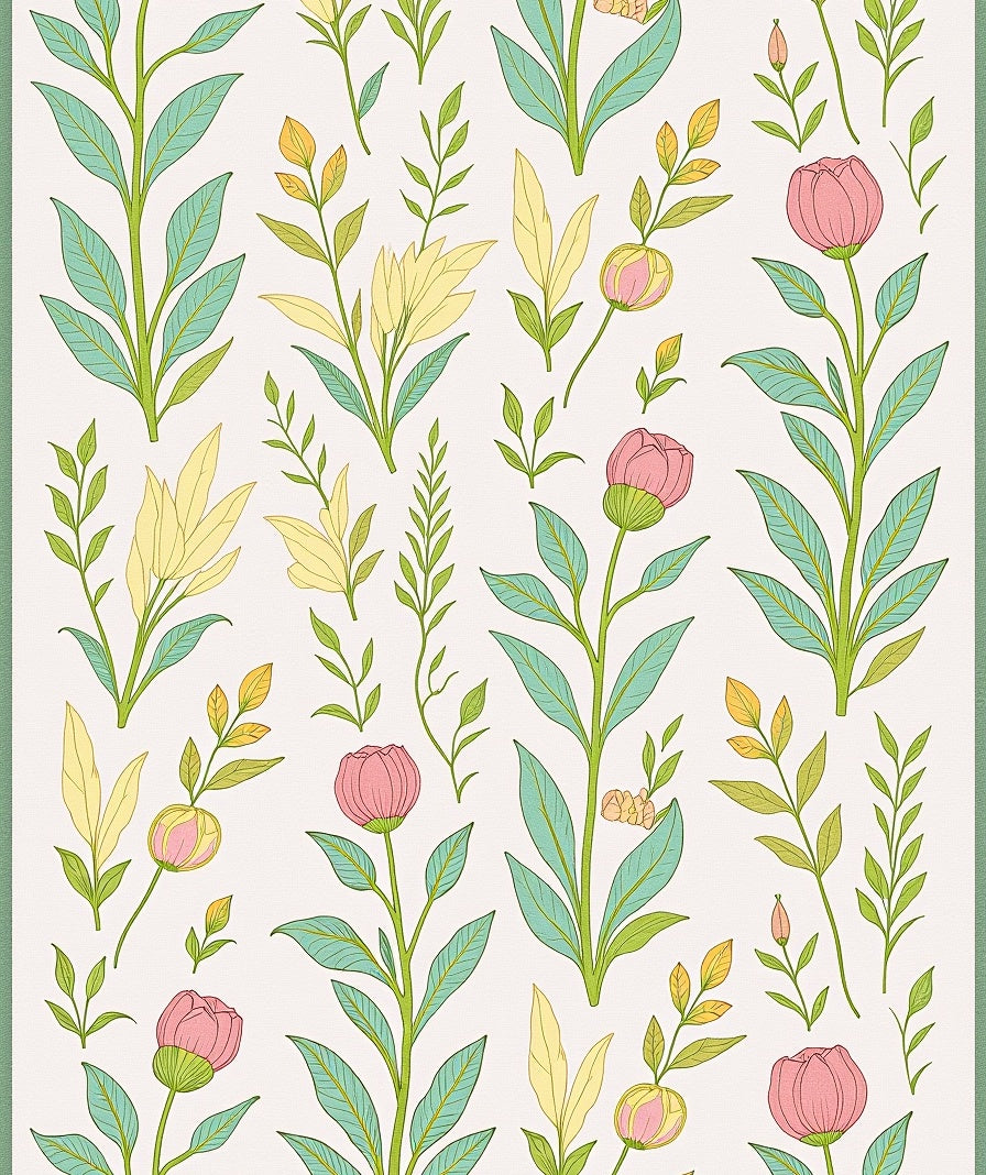 Botanical Flowers Creamy Yellow Green Design Rug