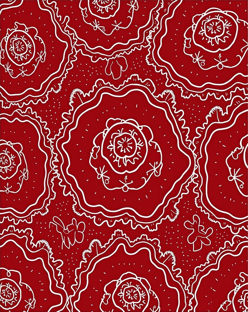 Crimson Floral Whimsical Line Art Rug