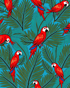 Vibrant Red Macaw Tropical Palm Rug