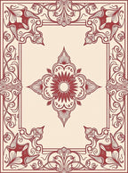 Ornate Floral Medallion Border Rug