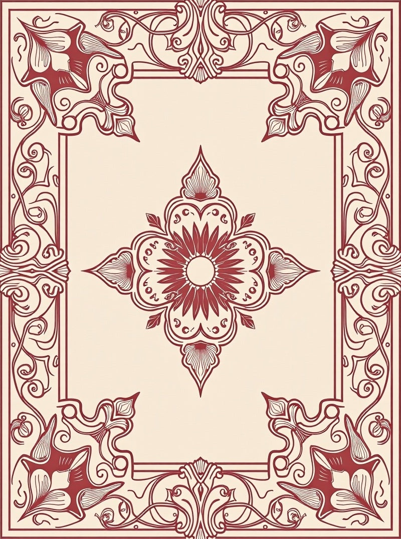 Ornate Floral Medallion Border Rug