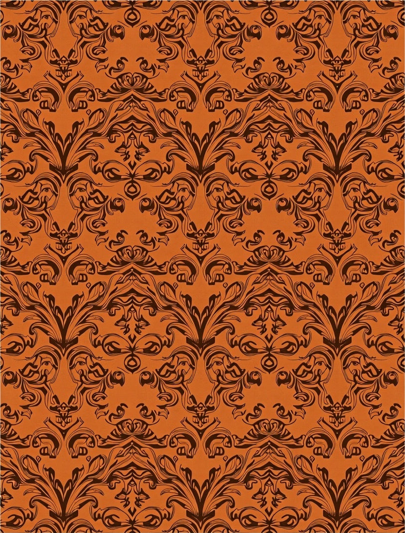 Orange Brown Baroque Scroll Work Rug