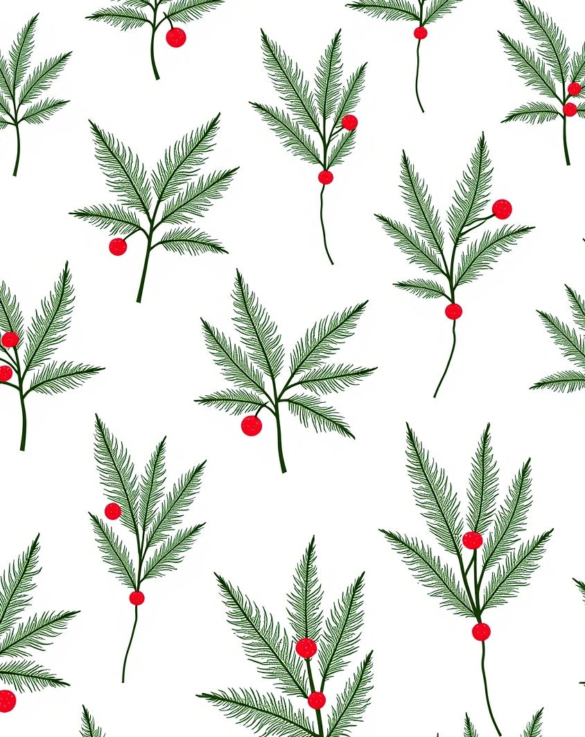 Green Festive Fern Berry Branches Rug