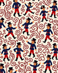 Whimsical figures and scrollwork pattern Rug