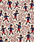 Whimsical figures and scrollwork pattern Rug