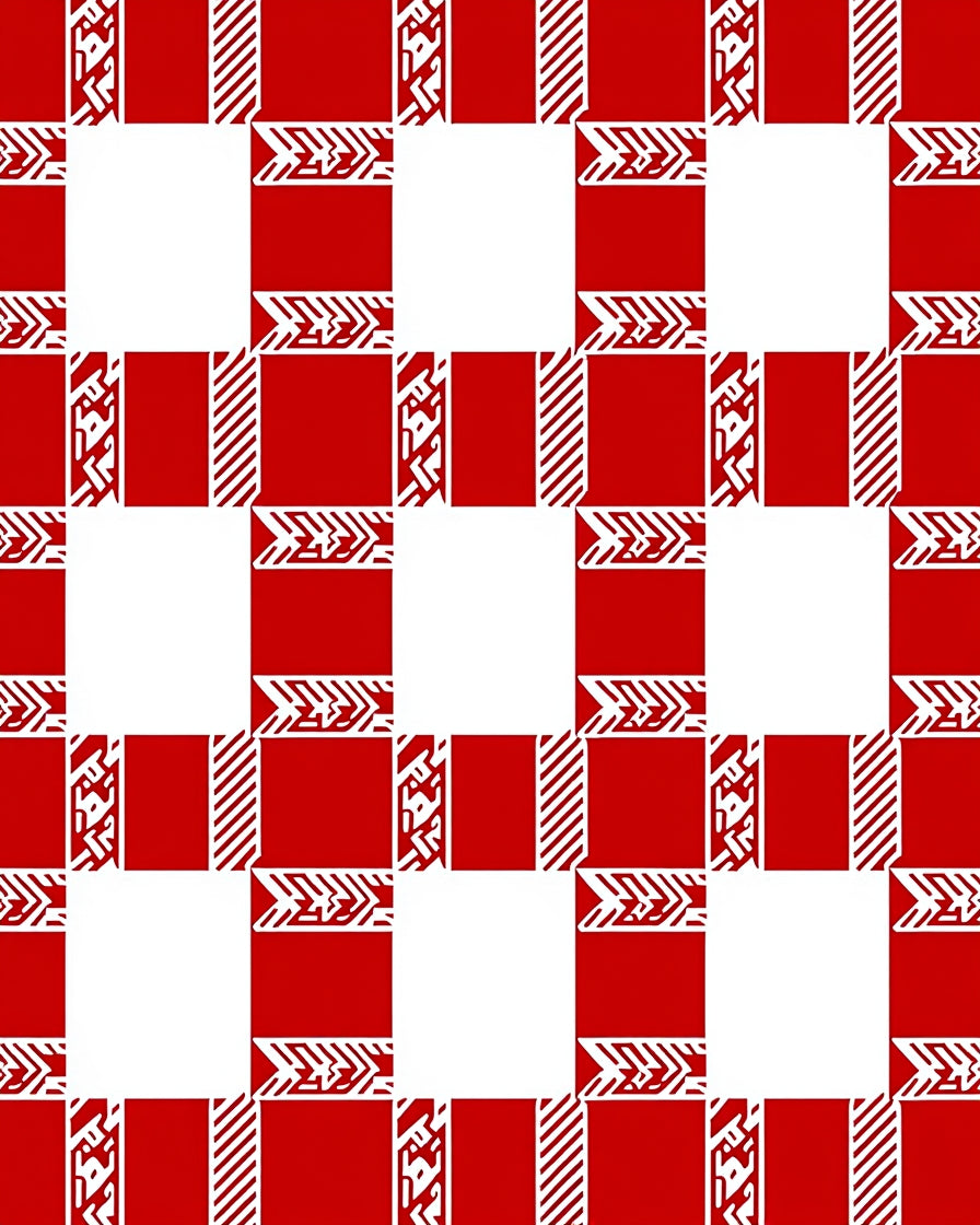 Red White Geometric Check Design Rug