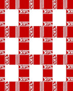 Red White Geometric Check Design Rug