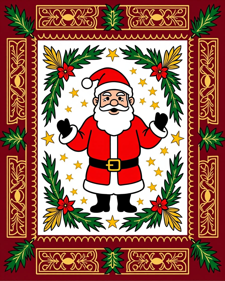 Santa Claus With Festive Stars Pine Design Rug