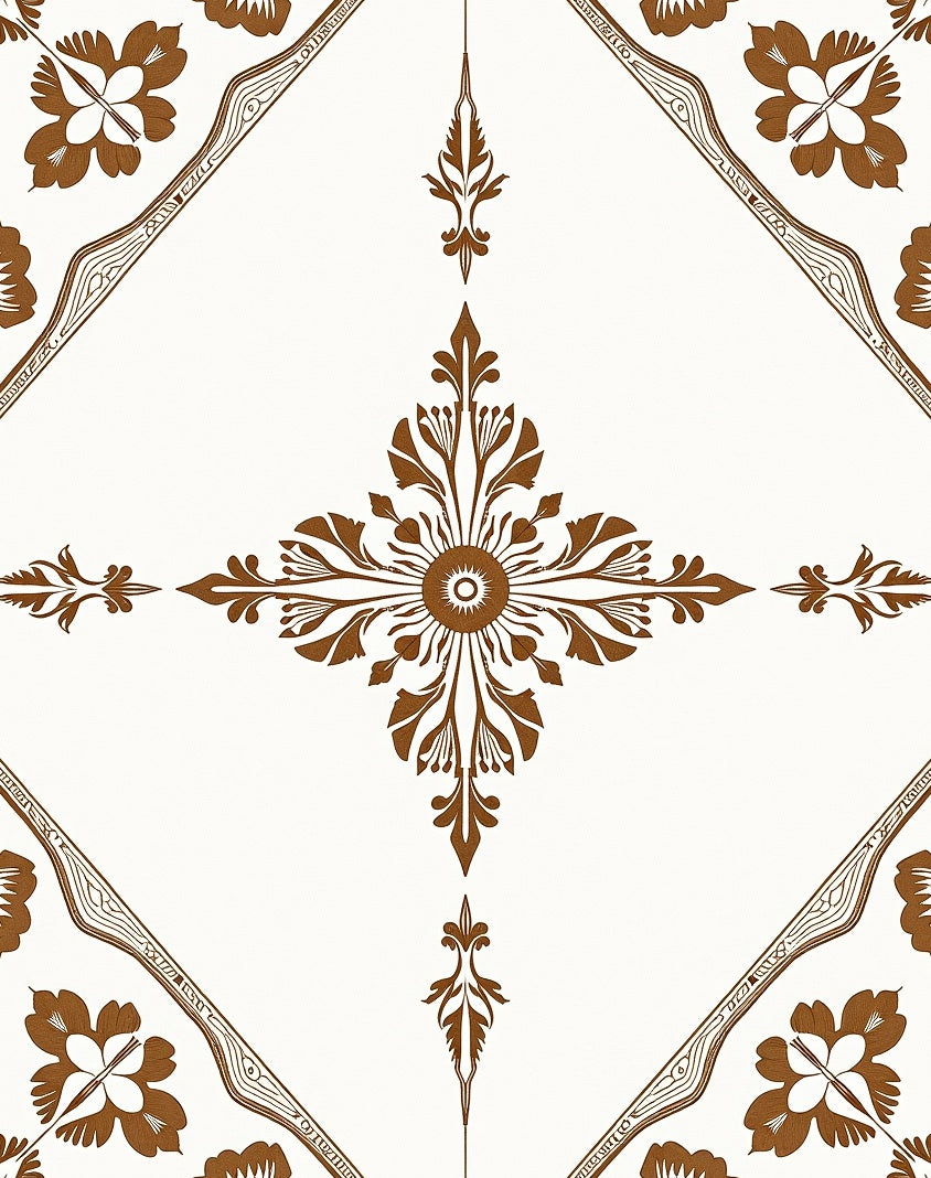 Brown Floral Sunburst Motif Rug