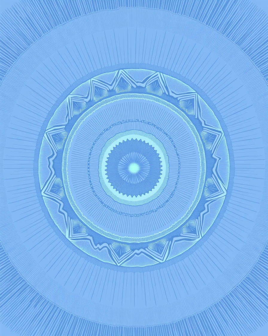 Sky Blue Radial Sunburst Medallion Rug