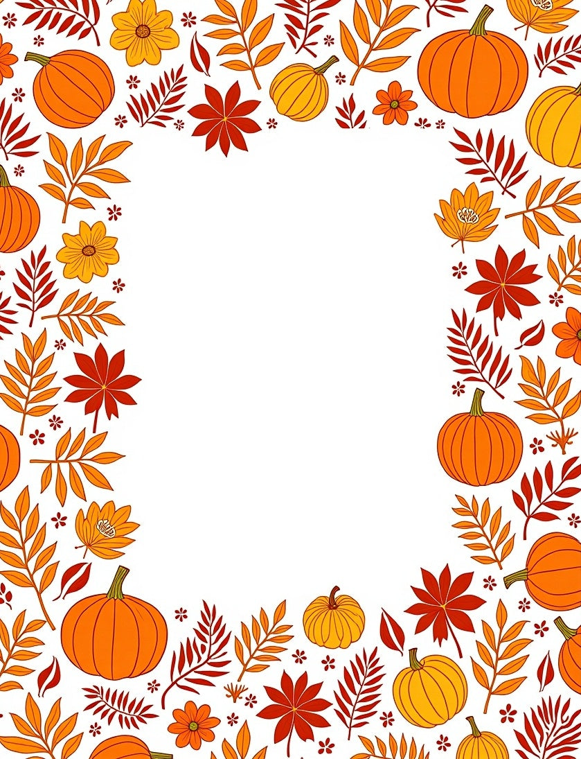 Autumn Pumpkin Leaf Border Rug