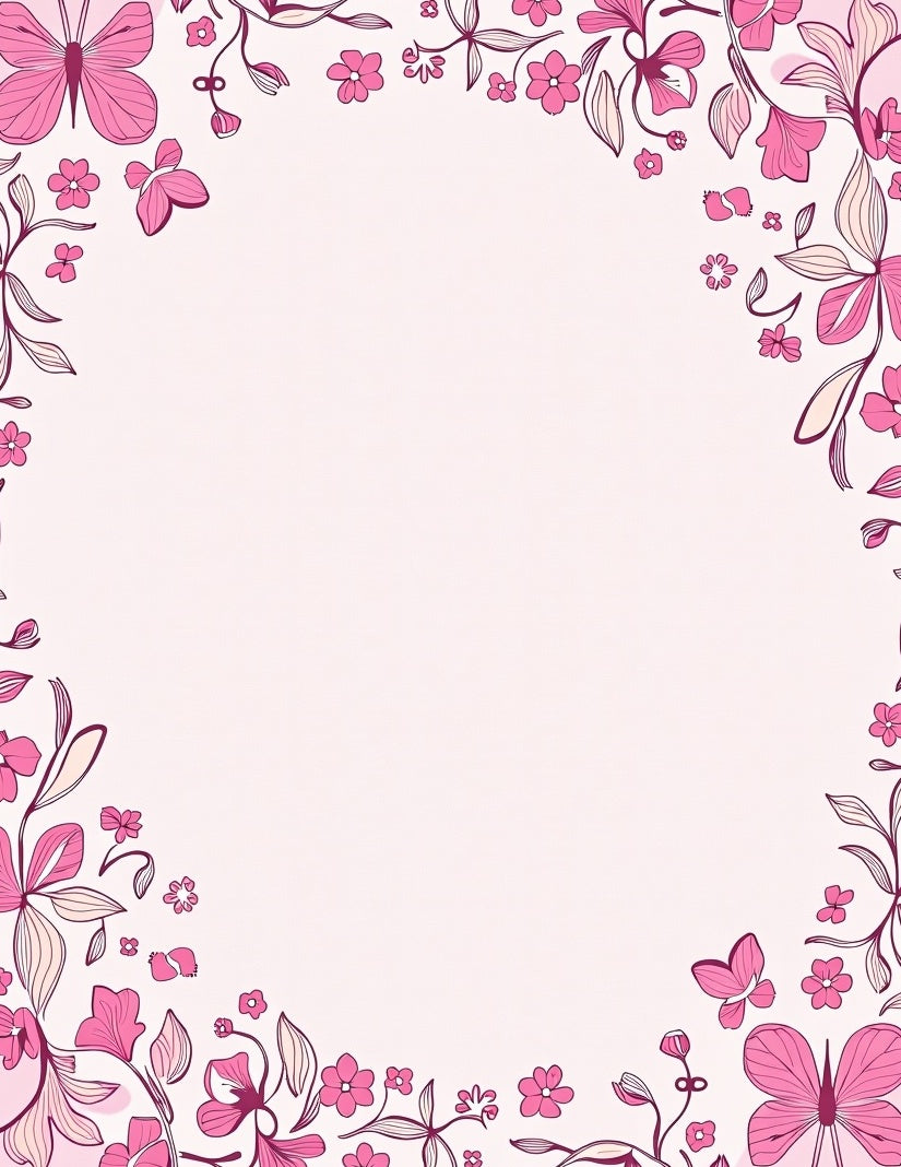 Pink Floral Butterfly Border Design Rug