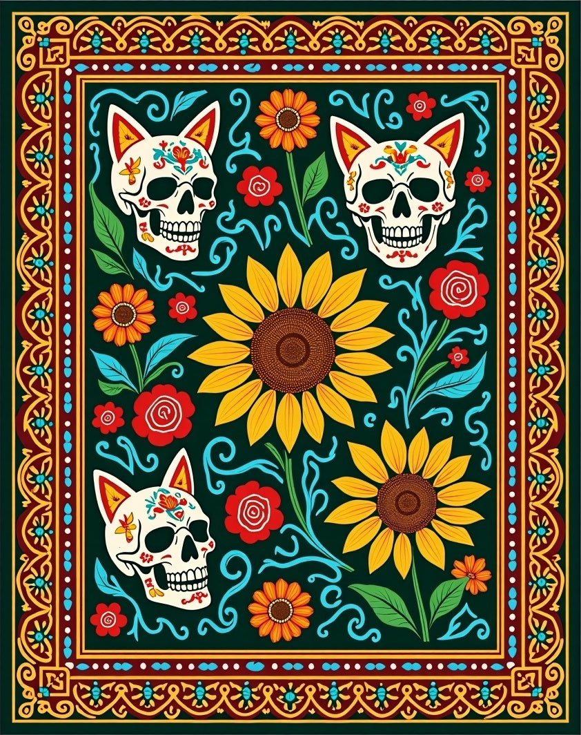 Floral Skull Pattern Rug
