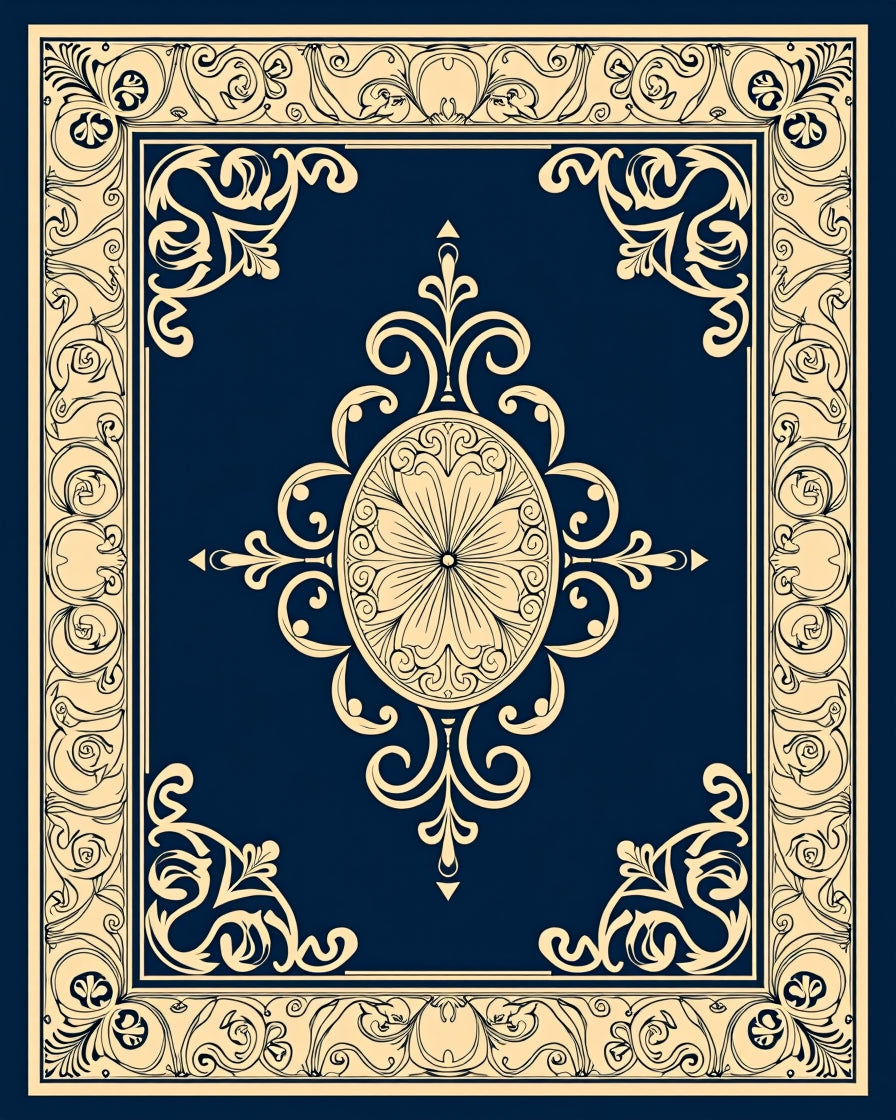 Ornate Floral Border Pattern Rug