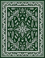Dark Green White Botanical Floral Pattern Rug
