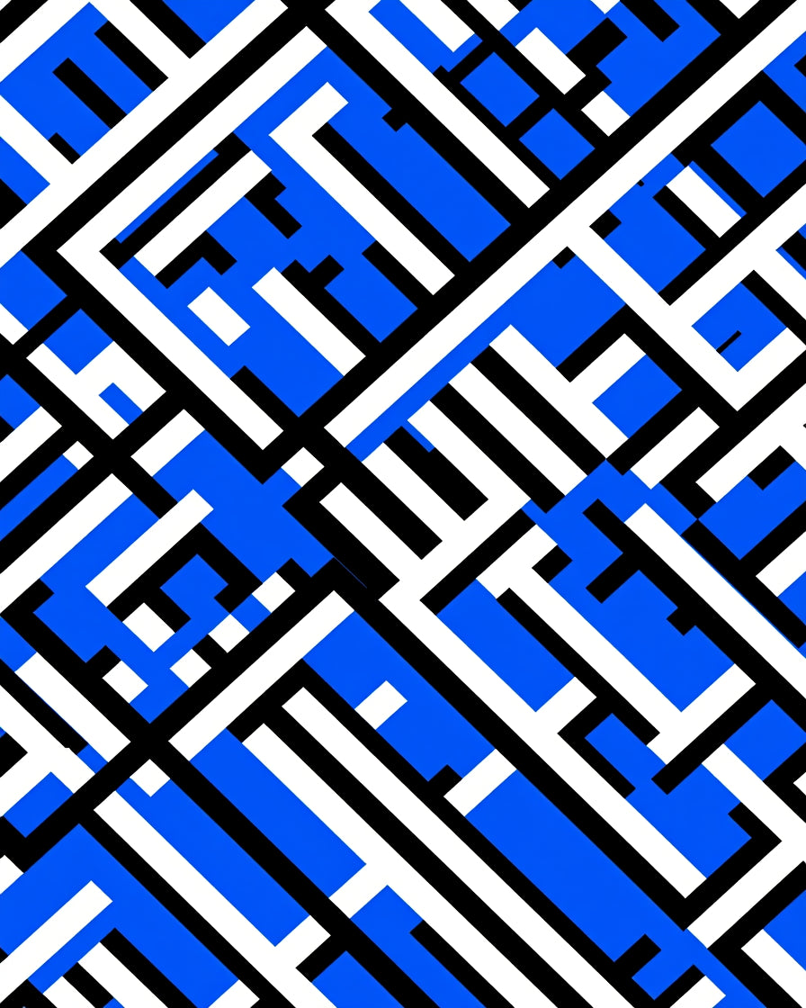 Abstract Blue White Black Geometric Pattern Rug