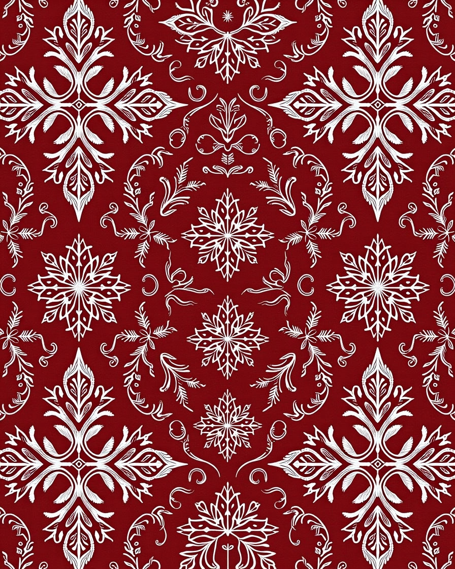 Rich Red White Damask Floral Rug