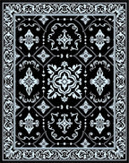 Ornate Floral Black White Pattern Rug