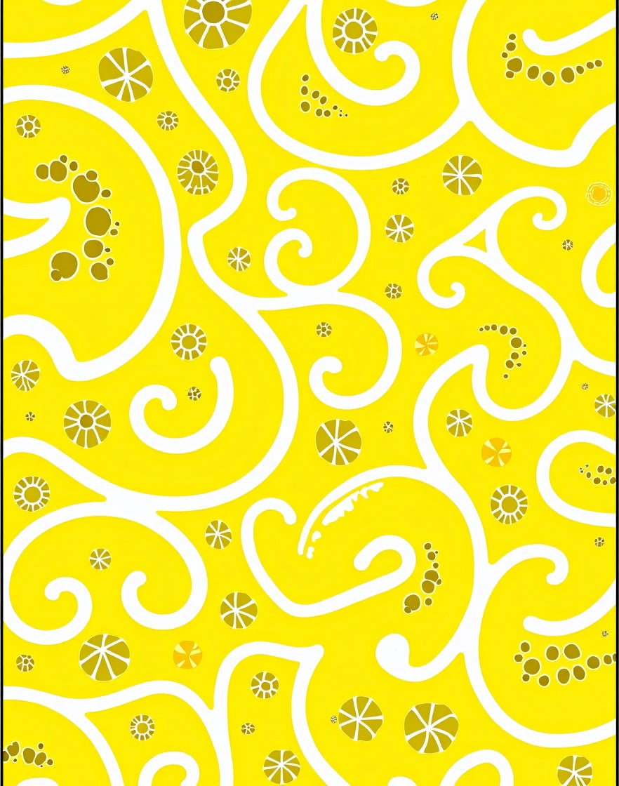 Whimsical Yellow Swirl Floral Design Rug