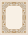 Ornate Gold Scrollwork Floral Border Rug