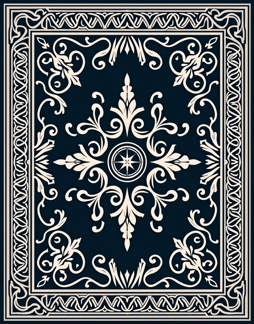Ornate Cream Floral Scrollwork Rug