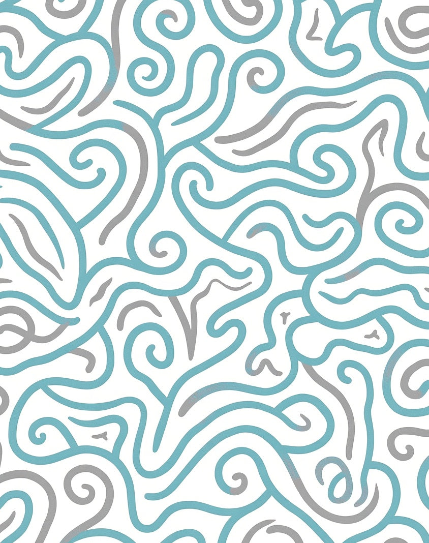 Curving Teal And Gray Abstract Design Rug