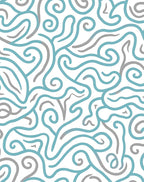 Curving Teal And Gray Abstract Design Rug