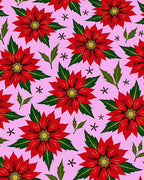 Red Bloom Pattern With Green Leaves Rug