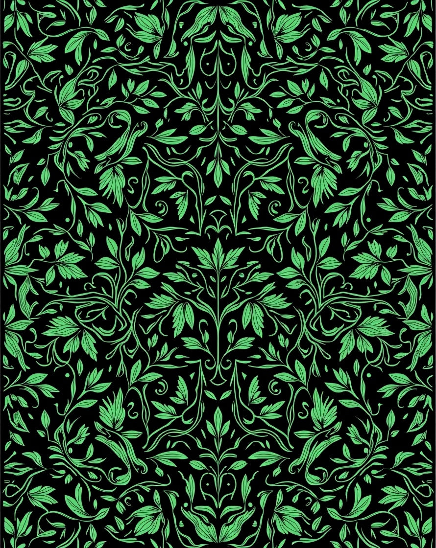 Vibrant Green Vines Scrollwork Rug