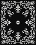 Black White Floral Scroll Pattern Rug