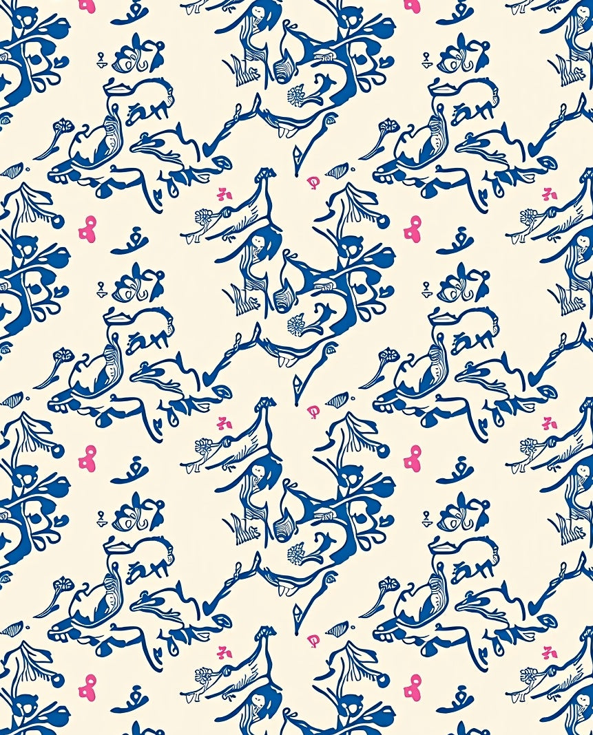 Vibrant Blue Whimsical Animal Garden Rug