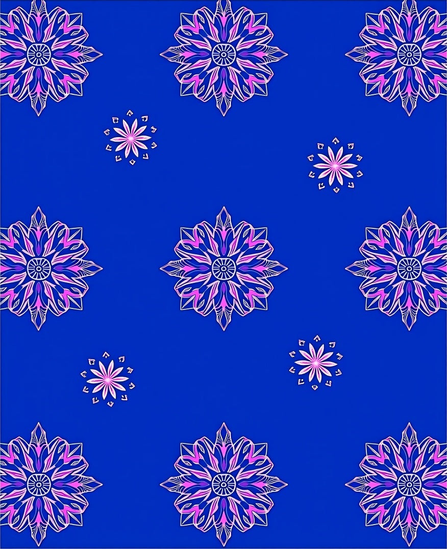 Bright Blue Pink Floral Mandala Rug