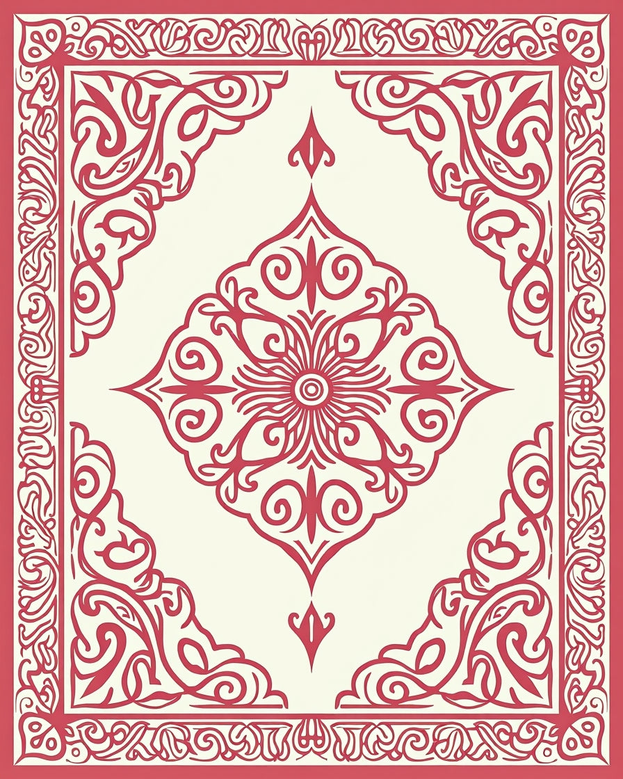 Elaborate Red Floral Pattern Design Rug