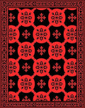 Bold Red Circular Floral Pattern Rug