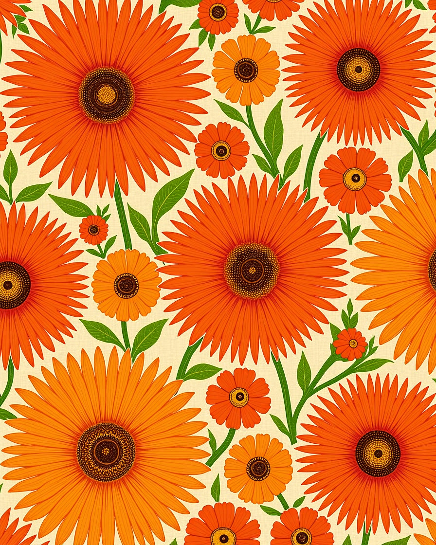 Retro Orange Daisy Floral Pattern Rug