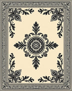 Cream and Black Medallion Floral Border Rug