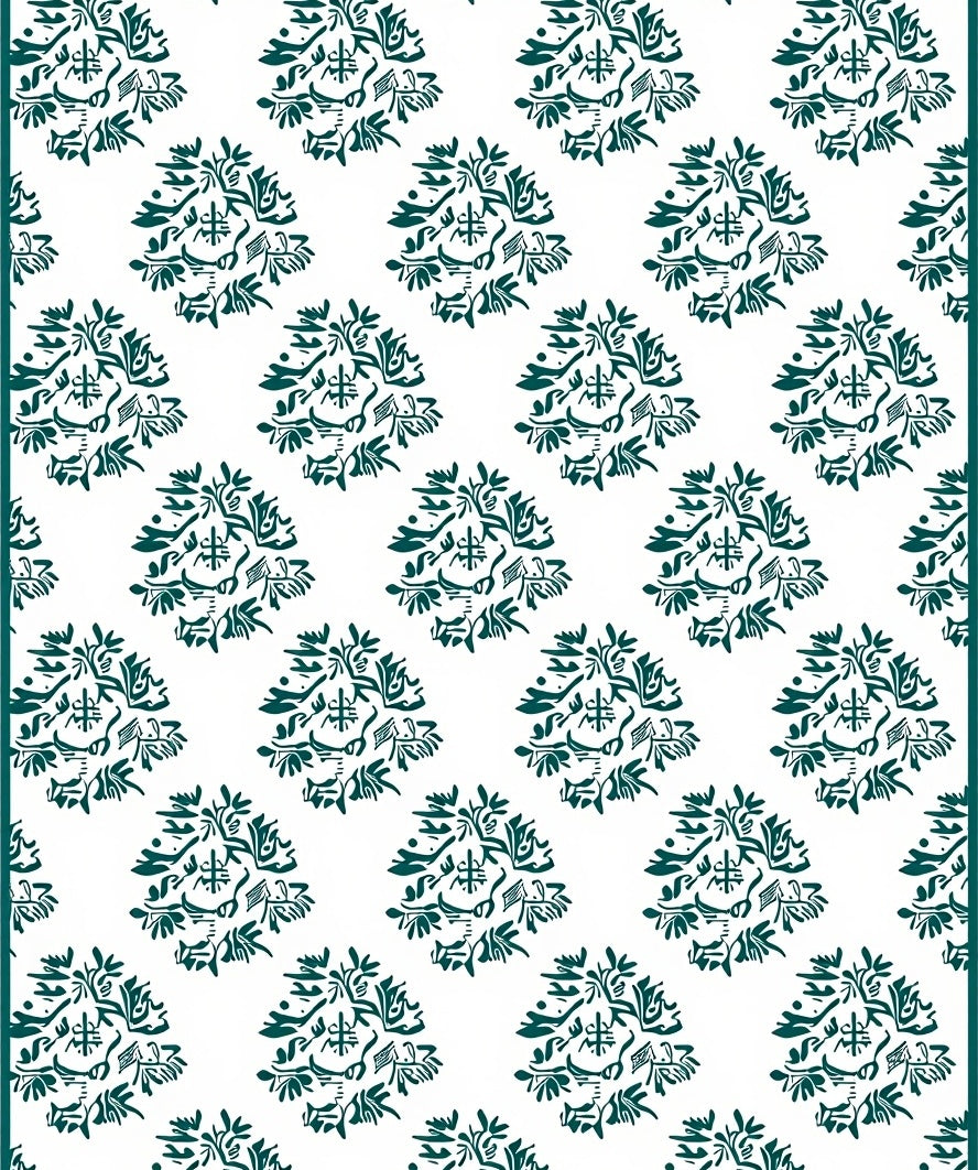Deep Teal Abstract Floral Pattern Rug