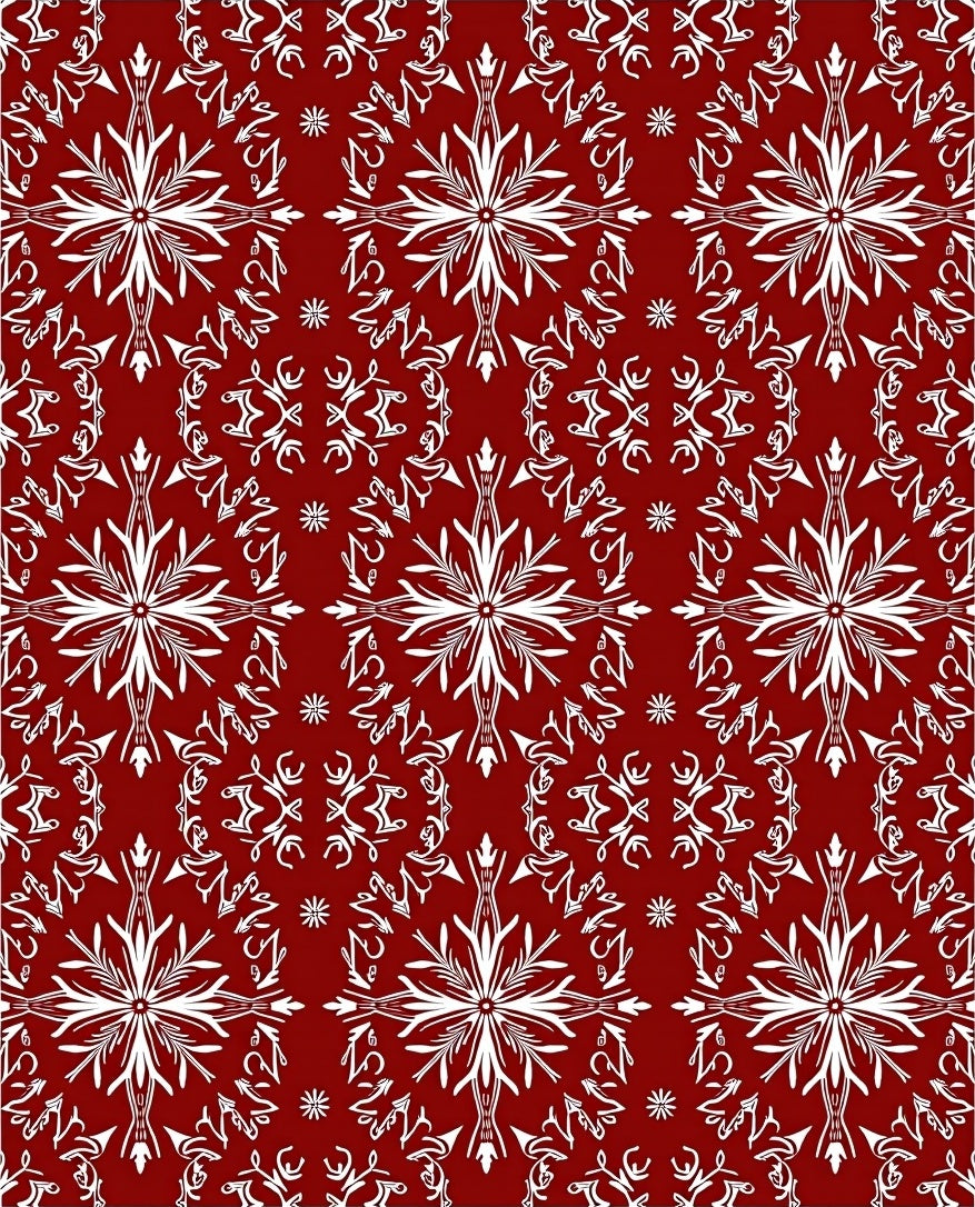 Intricate White Snowflake Red Design Rug