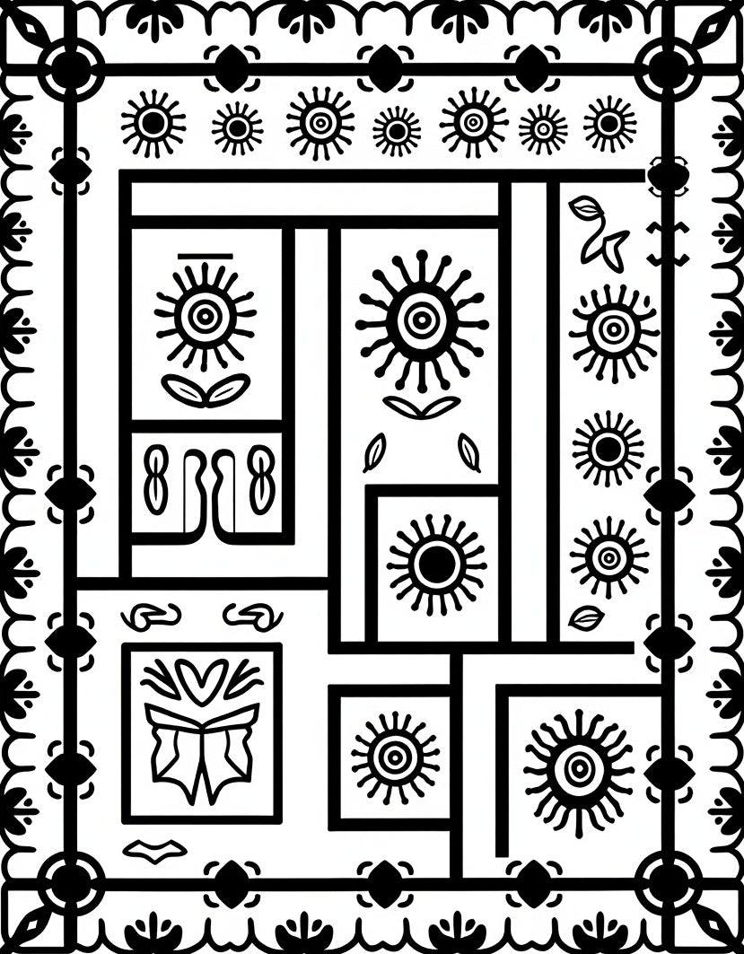 Bold Sun Leaf Graphic Pattern Rug