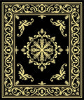 Golden Floral Medallion Black Decorative Rug