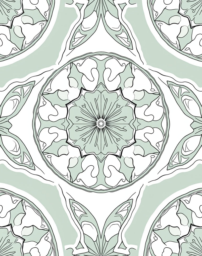 Mint Green Medallion Organic Pattern Rug