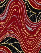 Crimson Gold Swirl Marble Pattern Rug